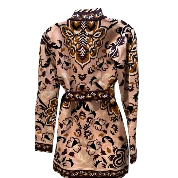 FARM RIO Glam Tapestry Knit Wrap Floral Sweater Mini Dress Cardigan Small New - Picture 12 of 16
